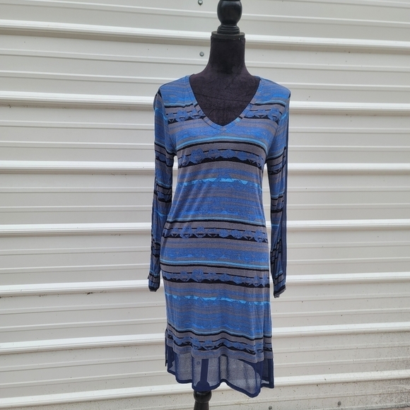 Kirna Zabete for Target Medieval Blue Print Dress Stretch Midi Knit V-Neck M - Picture 1 of 11